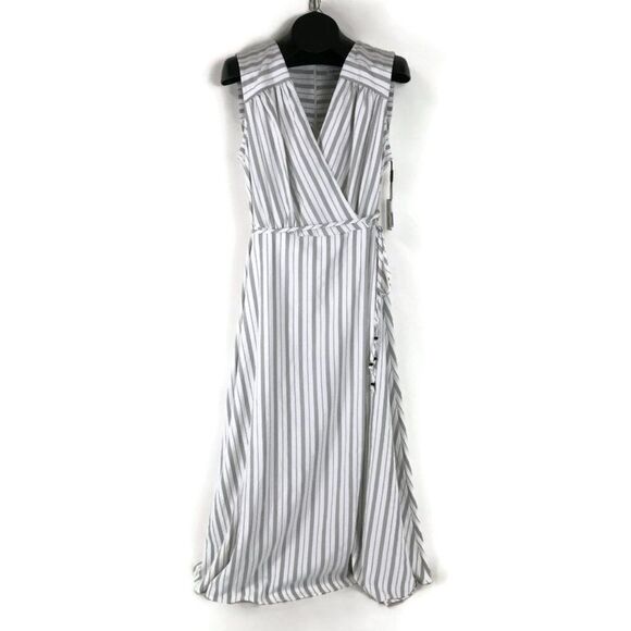 NEW Calvin Klein Striped Belted Maxi Dress Women's Plus Size 14W Surplice Career - Picture 1 of 12